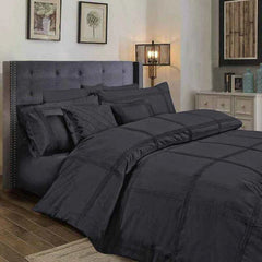 3 Pcs Box Pleated Duvet Set - Grey