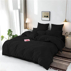 3 Pcs Cross Pleated Duvet Set - Black