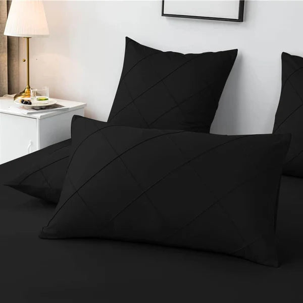 3 Pcs Cross Pleated Duvet Set - Black