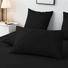 3 Pcs Cross Pleated Duvet Set - Black