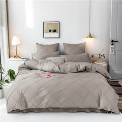 3 Pcs Cross Pleated Duvet Set - Beige