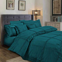 3 Pcs Box Pleated Duvet Set - Teal