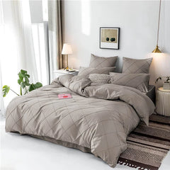 3 Pcs Cross Pleated Duvet Set - Beige