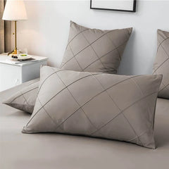 3 Pcs Cross Pleated Duvet Set - Beige