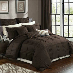 3 Pcs Luxury Box Pleated Duvet Set- Brown