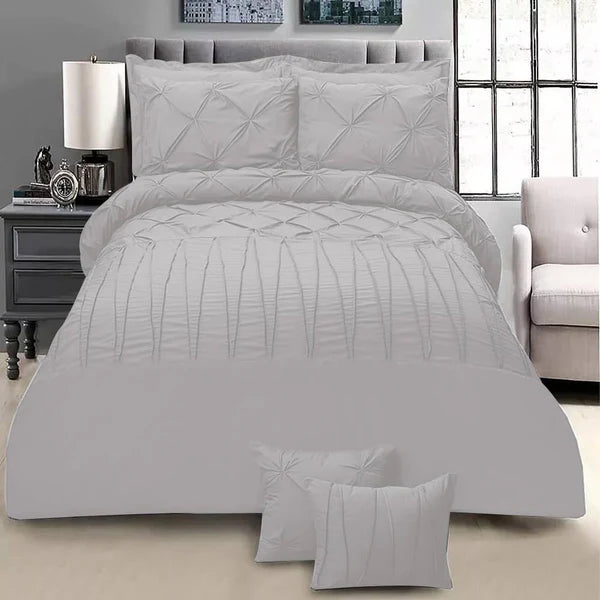 3 Pcs Pintuck & Cross Pleated Duvet Set - White