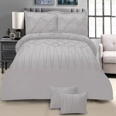 3 Pcs Pintuck & Cross Pleated Duvet Set - White