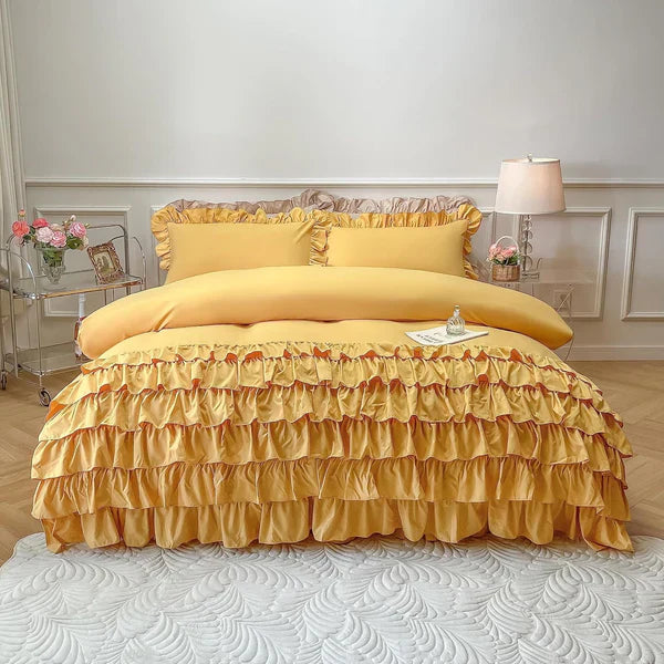 3 Pcs Ruffle Duvet Cover Set - Yellow (253)