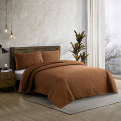 Spiral Vibes 3 Pcs Ultrasonic Bedspread - Camel