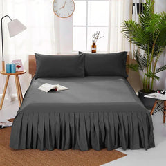 3 PCS Fitted Bed Skirt With Pillow Cover - Dark Grey