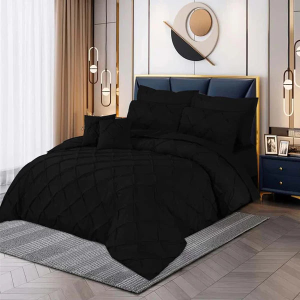 3 Pcs Pintuck Duvet Set -  Black