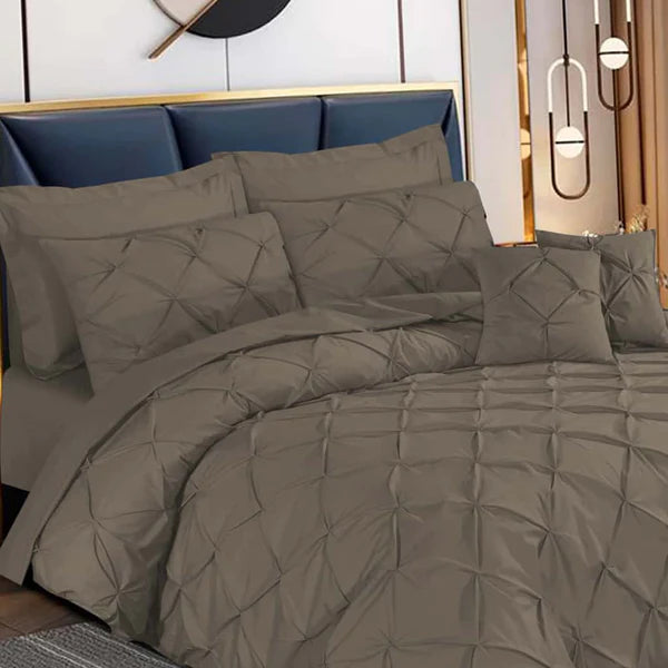 3 Pcs Pintuck Duvet Set -  Beige