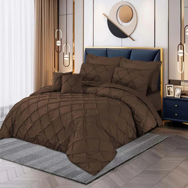 3 Pcs Pintuck Duvet Set -  Brown