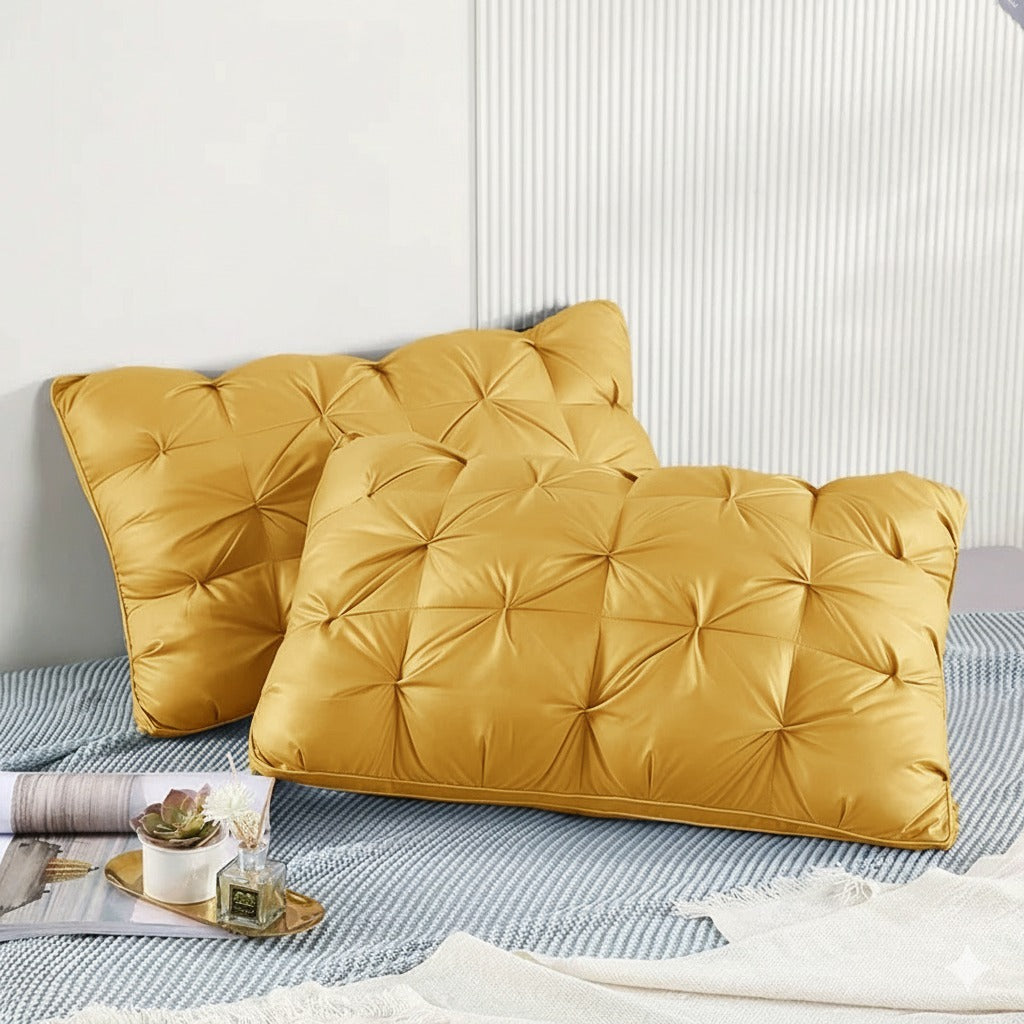 Pack of 2 Filled Pintucks Pillows- Mustard