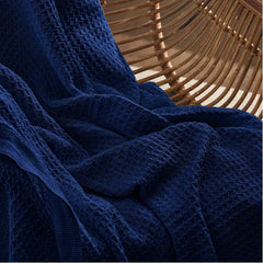 Cotton Waffle Blanket - Navy Blue