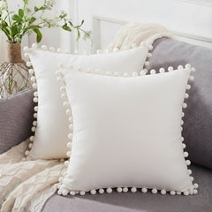 Pack of 2 Pom Pom Lace Cushion