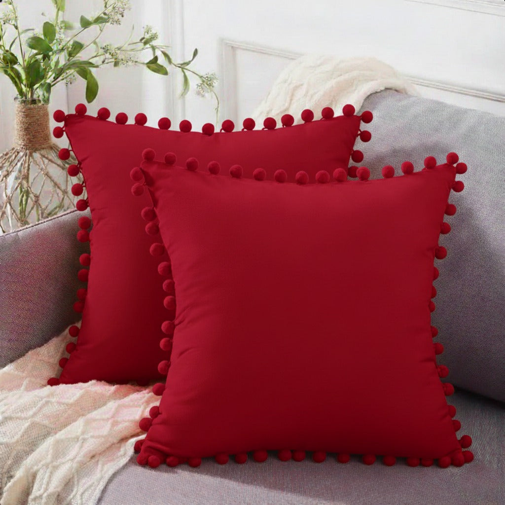 Pack of 2 Pom Pom Lace Cushion