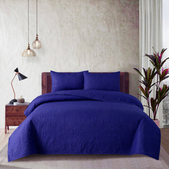 Spiral Vibes 3 Pcs Ultrasonic Bedspread - Navy Blue