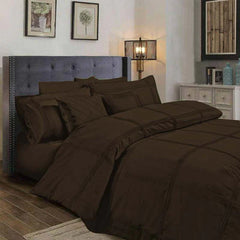3 Pcs Box Pleated Duvet Set - Chocolate
