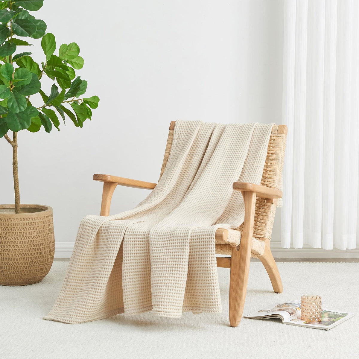 Cotton Waffle Blanket - Beige