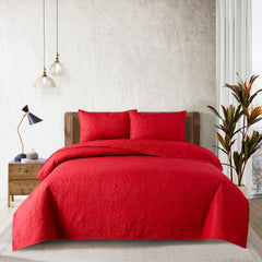 Spiral Vibes 3 Pcs Ultrasonic Bedspread - Red